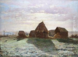 Les Grandes Meules Dans Un Paysaged'hiver by Francois Richard De Montholon