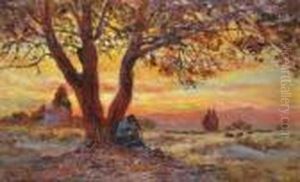 Le Repos Du Berger Dans La Lumiere Dusoir En Provence by Francois Richard De Montholon
