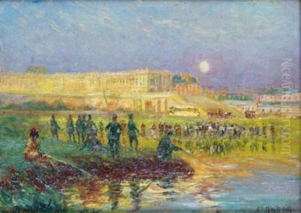 Versailles Au Crepuscule ; Les Soldatsallies Pechant Dans La Piece D'eau Des Suisses - view 1