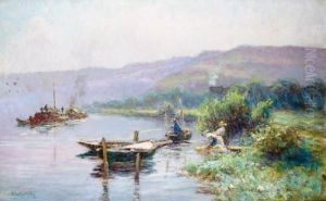 Pecheur Et Lavandiere En Bord Deriviere Pecheur Et Lavandiere En Bord Deriviere