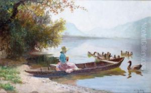 Marcelle De Montholon En Barque Abeaulieu Sur Dordogne by Francois Richard De Montholon