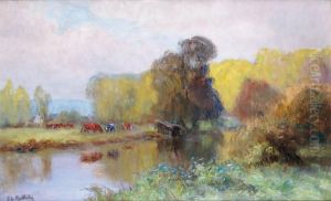 Troupeau De Vaches Pres De L'etang Aitteville En Normandie by Francois Richard De Montholon