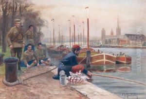 Soldat Britannique Regardant Un Poilupechant Dans Le Port De Rouen by Francois Richard De Montholon