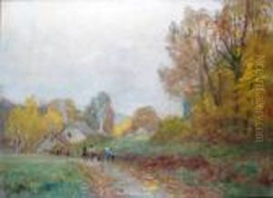 Le Retour Des Ecoliers Sur Un Chemin Al'automne by Francois Richard De Montholon