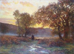 Berger Et Son Troupeau Au Soleilcouchant En Dordogne