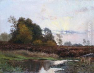 Coucher De Soleil Sur La Lande by Francois Richard De Montholon