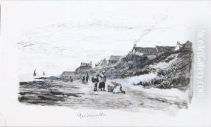 Femme Sur La Plage Aaudresselles by Francois Richard De Montholon