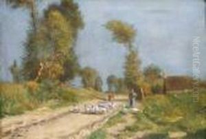Fermiere Sur Un Chemin De Campagne by Francois Richard De Montholon