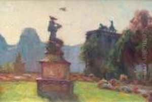 Le Louvre Et L````arc De
Triomphe Du Carrousel. Ol Auf Malkarton. 24 X 34,5 Cm. Ruckseitig Mit
Nachlasstempel Sowie Mit Alten Franzosischen Klebeetiketten, Dort
Bezeichnet. Gerahmt. by Francois Richard De Montholon