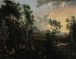 Figures In A Valley Landscape At Dawn