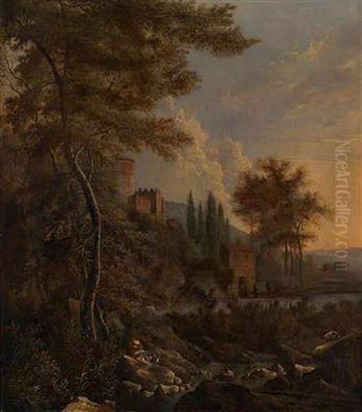 Sudliche Fluslandschaft Mit Einer Burg Und Hirtenstaffage - view 1