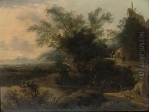 A Wooded Rocky Landscape With Travellers thumbnail