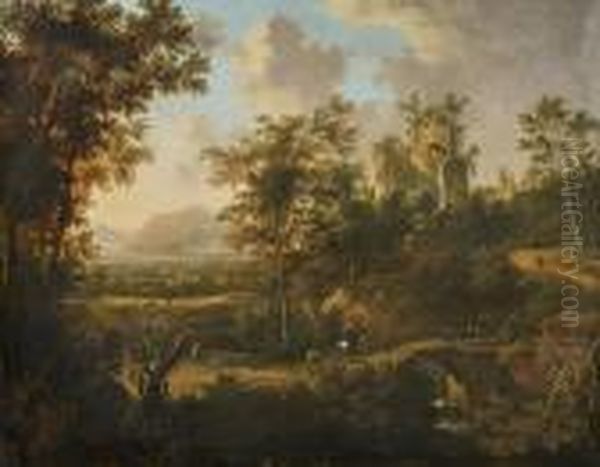 Landschaft Mit Ruine, Bach Und Steinbrucke - view 1