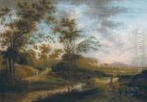 Paesaggio Montuoso Boschivo Con Un Cavaliere