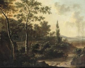 A Wooded Landscape With Travellers On A Path A Wooded Landscape With Travellers On A Path