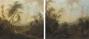 A Wooded Landscape With Cavalrymen Being Ambushed