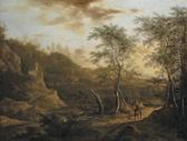 A Wooded River Landscape With A Traveller On A Track - view 1