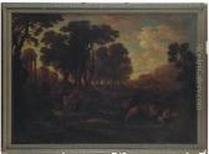 A Classical Landscape With Shepherds Resting Near Roman Ruins by Frederick De Moucheron