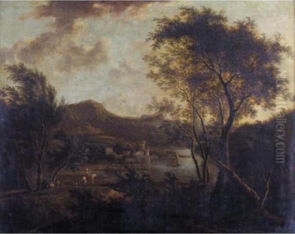 An Extensive Wooded River Landscape With Travellers - view 1