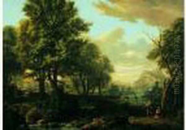 Paysage De Riviere Anime De Paysans Dans La Campagne Italienne - view 1