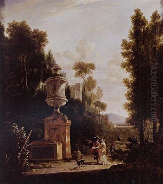 Italian Wooded Landscape With Figures On A Path - view 1