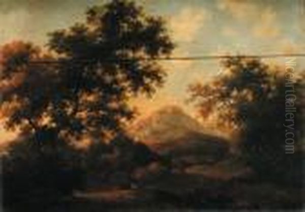 A Rocky Wooded Landscape With Figures Resting On A Track - view 1