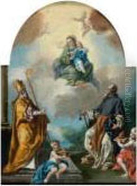 Vierge A L'enfant Entouree De Saint Augustin Et Saint Nicolas De Bari - view 1