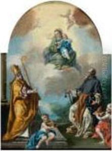 Vierge A L'enfant Entouree De Saint Augustin Et Saint Nicolas De Bari by Francesco de Mura
