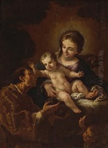 The Madonna And Child With Attendantfigure by Francesco de Mura