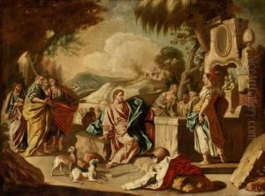 Jesus Mote Med Den Samariska Kvinnan Vid Sykars Brunn