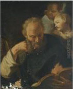 Saint Anthony Abbot With Two Putti by Francesco de Mura