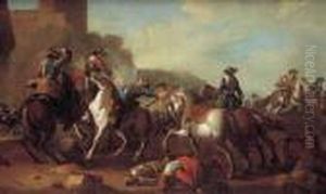 Charge De Cavalerie Devant Une Citadelle by Francesco de Mura
