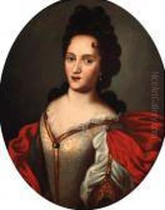 Portrait Of A Lady, Bust-length, In An Embroidered Dress And A Redmantle