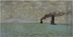 Marina Con Faro E Vapore by Giuseppe de Nittis