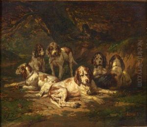 Chiens Au Repos by Charles Olivier De Penne