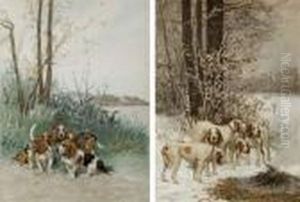 Griffons Pres Du Feu Et Relais De Bassets by Charles Olivier De Penne