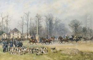 Rendez-vous A La Croix De 
Souvray En Foret De Fontainebleau De L'equipage De Bois Boudran Au Comte
 Greffulhe by Charles Olivier De Penne