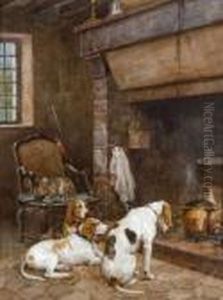Chiens De Chasse Devant L'atre. by Charles Olivier De Penne
