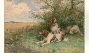 Trois Chiens Au Repos by Charles Olivier De Penne