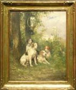 Hunting Dogs At Rest Beneath A Tree by Charles Olivier De Penne