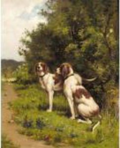 Two Hunting Dogs by Charles Olivier De Penne