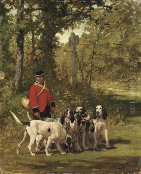 A Huntmaster With His Dogs On A Forest Trail - view 1