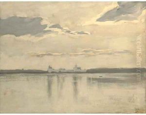 A monastery on the river by Isaak Ilyich Levitan
