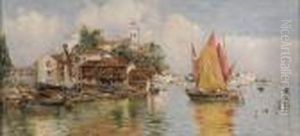 Venezianische Kanalszene. by Antonio Maria de Reyna