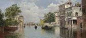A Venetian Canal With A View Of The Island Of San Giorgio Maggiore In The Distance by Antonio Maria de Reyna