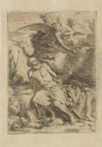 St Jerome In The Wilderness With An Angel (bartsch 4) by Jusepe de Ribera