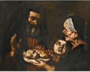A Saint Blessing A Plate Of Bread, Together With An Elderly Lady And A Young Child A Saint Blessing A Plate Of Bread, Together With An Elderly Lady And A Young Child
