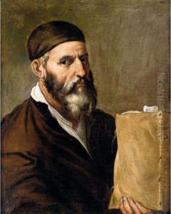 A Philosopher Holding A Book by Jusepe de Ribera