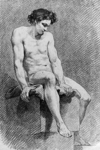 A Nude Youth seated on a Plinth