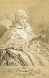 A seated lady wearing a bonnet, reading